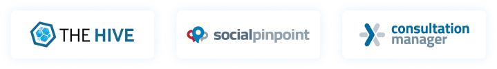 Logos for The HiVE, Social Pinpoint, and Consultation Manager
